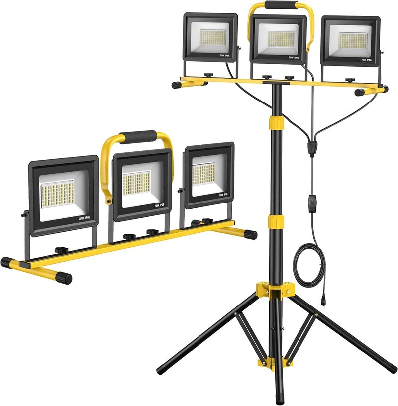 SOARFLY Upgraded LED Work Lights with Stand, 21000 Lumen, 3-Head Adjustable Work Light, Waterproof Foldable Tripod, Extended Cord for Outdoor & Indoor Job Sites, Workshops, Construction, Garage Lighting - Image 1